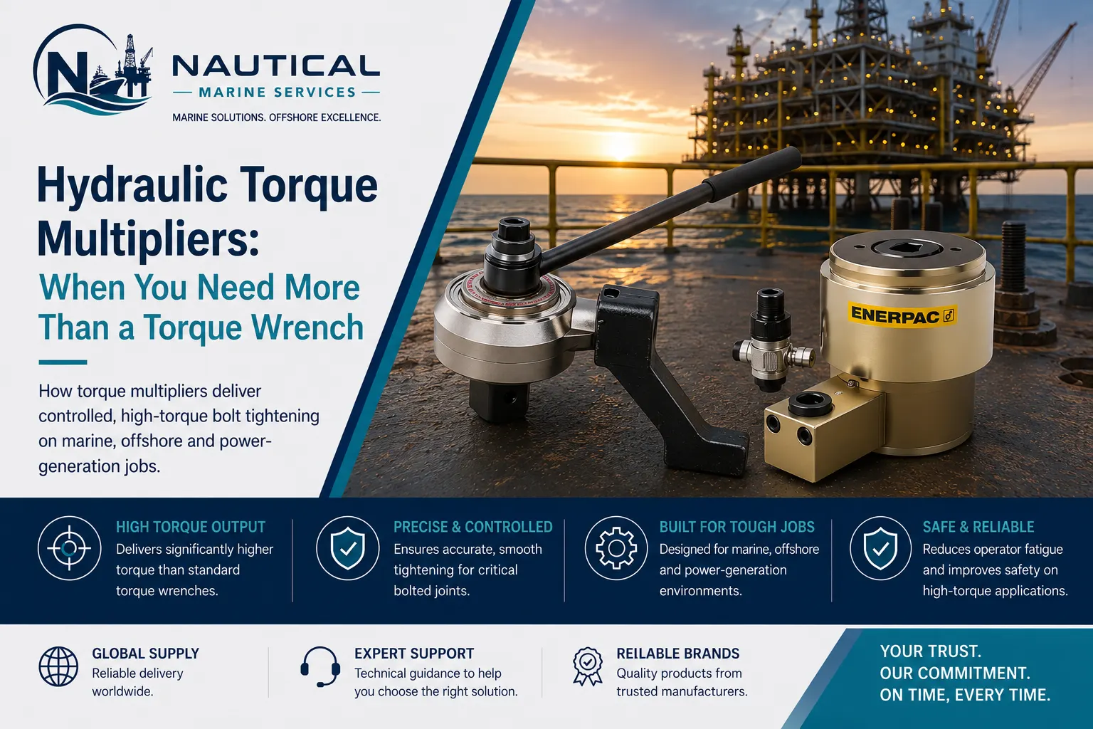 Hydraulic torque multiplier for offshore bolt tightening