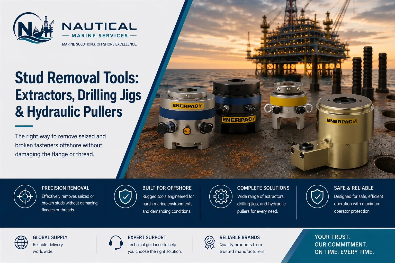 Hydraulic stud puller and extractor for seized offshore fasteners