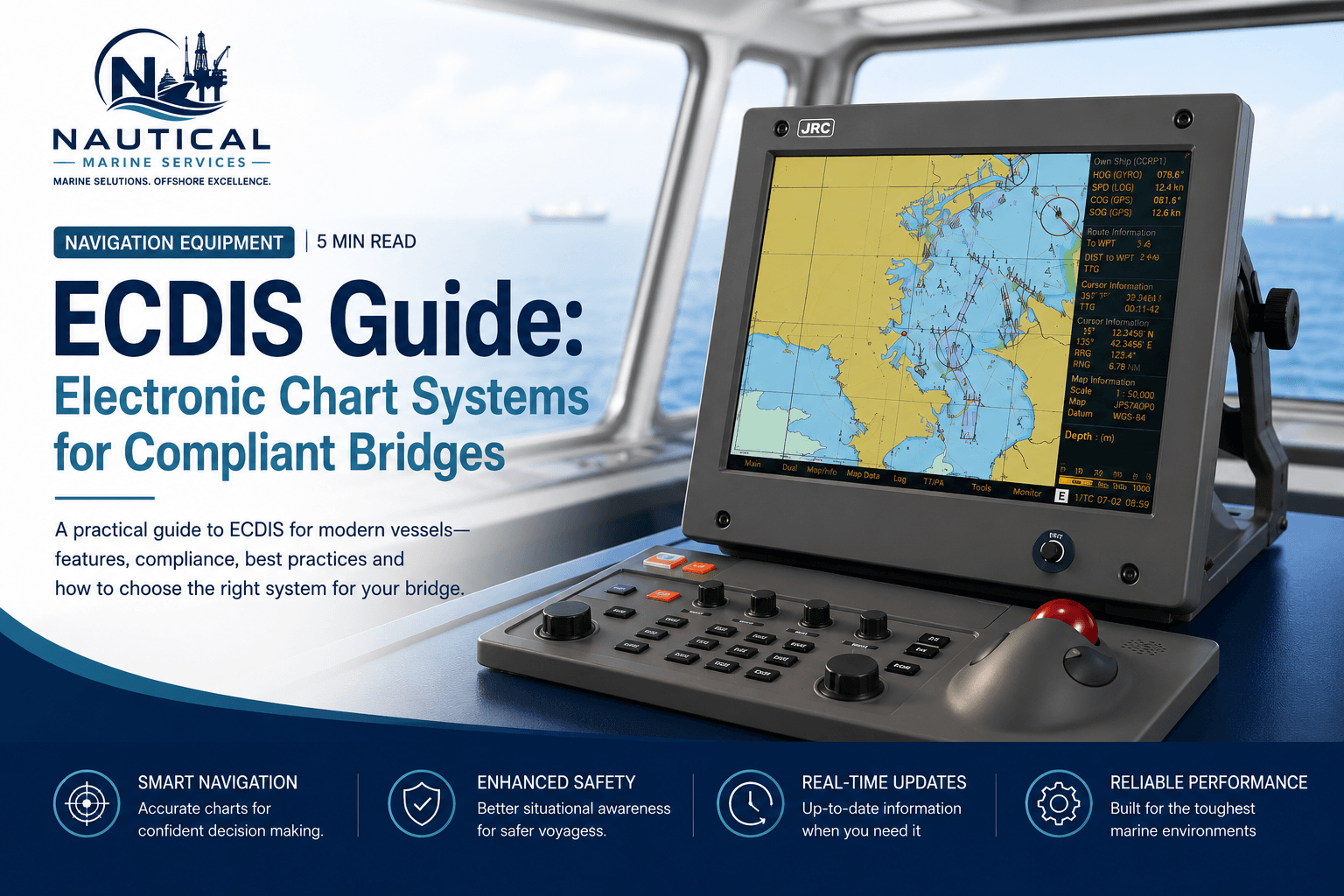 ECDIS electronic chart display on ship bridge